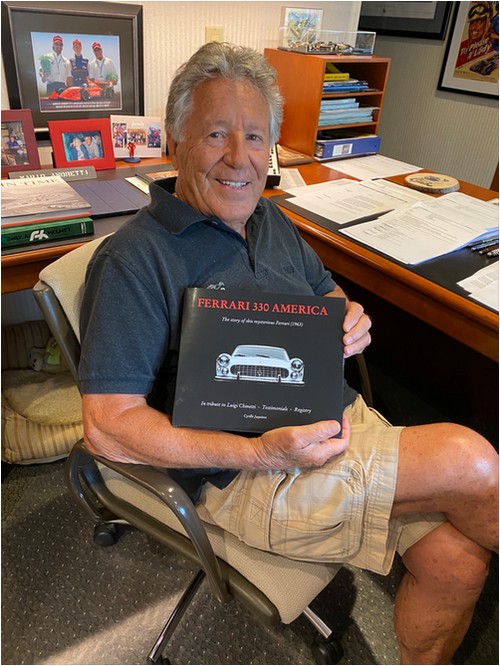 Mario Andretti with the Ferrari 330 America book by Cyrille Jaquinot Cavallino Market